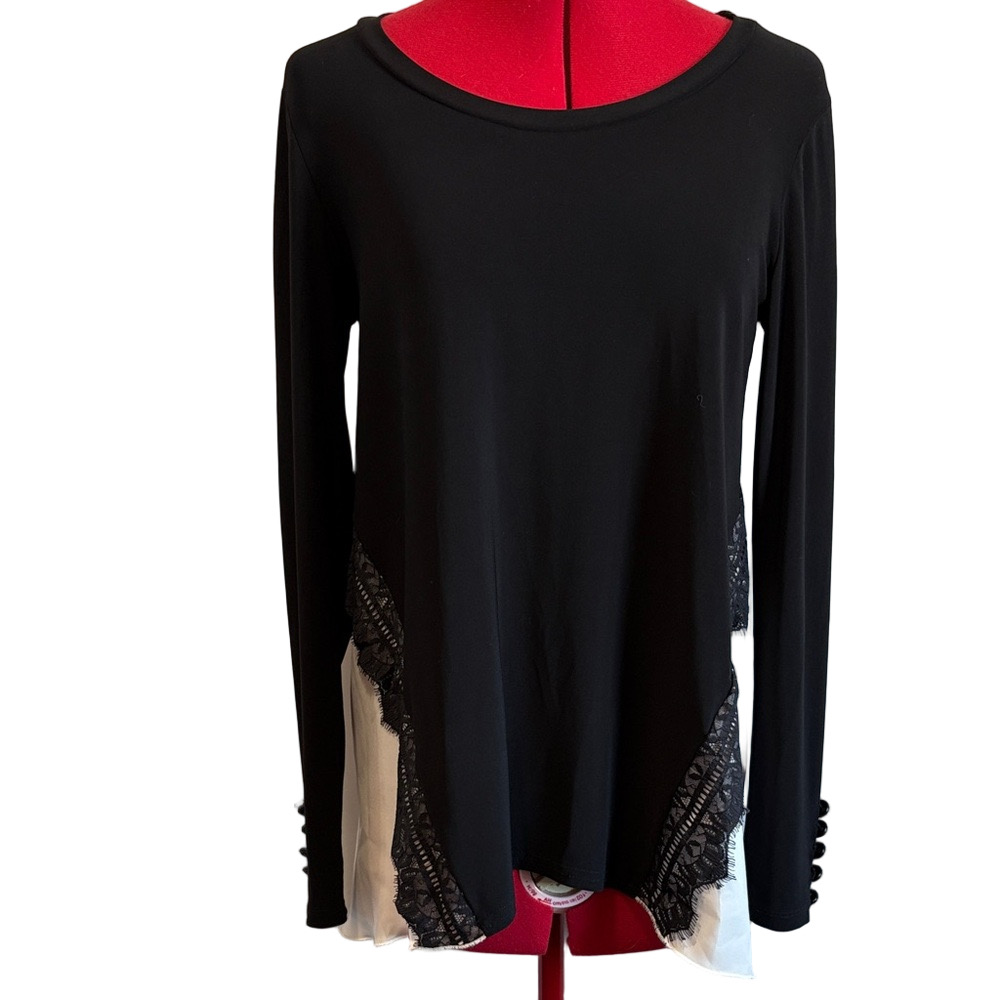 Joseph Ribkoff Black and White Lace Accent Blouse MM40